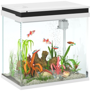 Acvariu de Sticlă pentru Pești cu Iluminare LED, Filtru și Pompă de Apă, 38x26x38 cm, Alb - Img 1