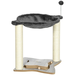 Ansamblu de pisici , turn pentru pisici cu 2 straturi pentru pisici de interior cu stalp de zgariat din sisal, pat pentru pisoi de plus, bila, 53,55x53,5x66 cm - Img 1