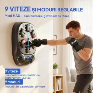 Aparat de Box Muzical Montat pe Perete cu 9 Moduri, Lumini LED și Conexiune Bluetooth, 61x48x11 cm, Negru - Img 4