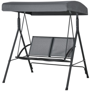 Balansoar cu 2 Locuri de Gradina pentru Exterior cu Baldachin Reglabil si Sezuta din Textilen, 140x118x162cm Gri - Img 3