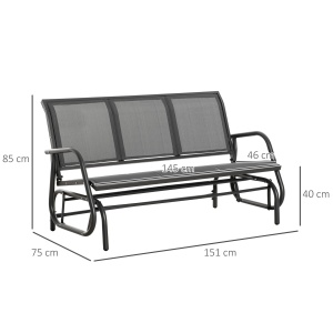 Banca Balansoar de Gradina cu 3 Locuri din Metal si tesatura Tip Plasa Respirabila, 147x70x85 cm, Gri - Img 3