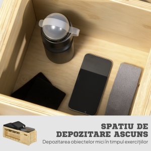 Bancă de Antrenament din Lemn cu Suport pentru Gantere și Benzi de Rezistență, Bancă Fitness Reglabilă pentru Acasă - Img 6