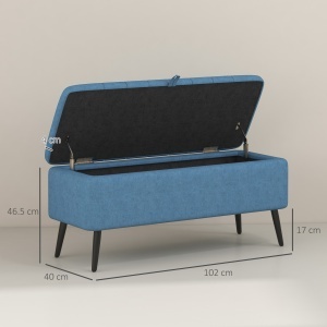 Bancă de depozitare 40", tapițată din material textil cu picioare din oțel pentru Living sau Dormitor, Albastru Închis - Img 3