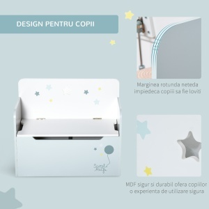 Bancă de Depozitare Portabilă pentru Jucării 2 în 1, Ladă cu Spătar pentru Copii de 3-6 Ani, 60x30x50 cm, Albastru - Img 4