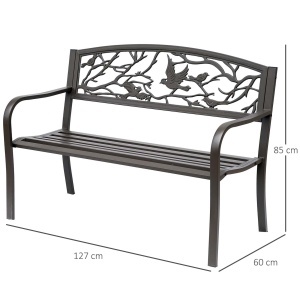 Banca de Exterior din Otel si Fonta cu Spatar cu Decoratiuni 127x60cm Maro - Img 3