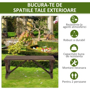 Banca de Gradina cu 2 locuri din lemn de molid, Maro 105x50x53cm - Img 6