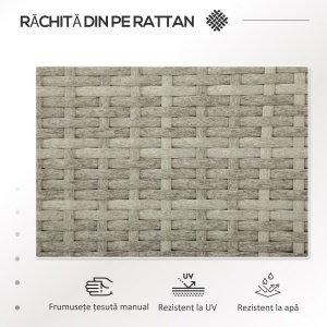 Bancă din ratan pentru 2 persoane pentru grădină, scaun împletit pentru curte cu masă de ceai din sticlă - Img 4