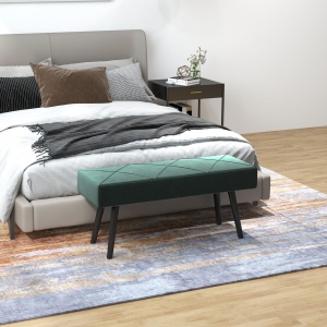 Bancă pentru Capătul Patului, Bancă cu Picioare din Oțel și Țesătură cu Efect de Catifea, 100x36x45 cm, Verde - Img 2