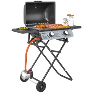 Barbecue pe Gaz 2 Arzătoare, 2 Rafturi, Capac și Termometru Negru