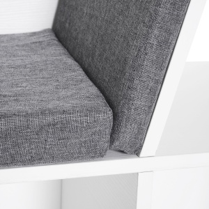 Bibliotecă 2 în 1 cu Perne Confortabile și 6 Compartimente, Mobilier Multifuncțional pentru Cărți și Jocuri, Raft cu 6 Cuburi pentru Sufragerie, Dormitor și Birou, 102x30x61 cm, Alb - Img 8