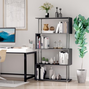 Bibliotecă cu Design Modern 4 Rafturi, Neagră, 80x30x145cm - Img 2