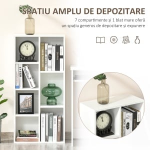 Bibliotecă din Lem Stil Vintage Cubica cu 7 Suporturi Diferite din MDF pentru Casă și Birou, 50x24x106 cm, Alb - Img 5