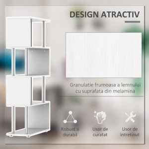 biblioteca moderna, 4 rafturi, 80x30x145cm alb - Img 5
