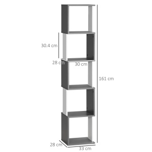 Biblioteca moderna cu 5 rafturi din lemn, economiseste spatiu pentru casa si birou, 33x28x161cm, gri si alb - Img 3