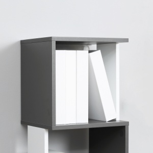 Biblioteca moderna cu 5 rafturi din lemn, economiseste spatiu pentru casa si birou, 33x28x161cm, gri si alb - Img 8
