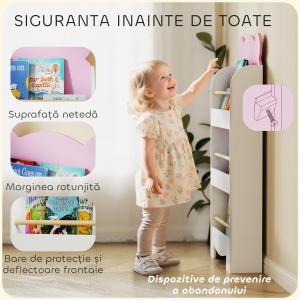 Bibliotecă pentru Copii 3 Rafturi în Formă de Ursuleț 55x15x110 cm, Roz - Img 5