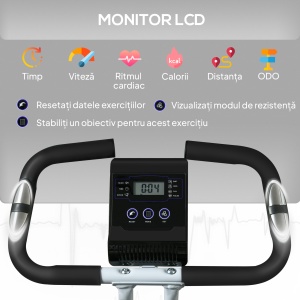 Bicicletă Fitness Pliabilă Magnetică cu 8 Niveluri de Rezistență, Ecran LCD, Șa Reglabilă, Suport pentru Tabletă, Roți, Senzor de Puls, din Oțel, Negru - Img 4