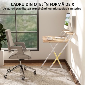 Birou Compact Pliabil cu Suport Monitor, 81,5x62x86,5 cm, Lemn - Img 6