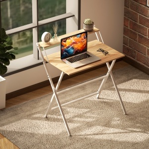 Birou Compact Pliabil cu Suport Monitor, 81,5x62x86,5 cm, Lemn - Img 8
