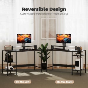 Birou PC cu Rafturi Reversibile, Suport pentru Monitor și 2 Rafturi Reglabile, 120x48x85,5 cm, Negru - Img 4