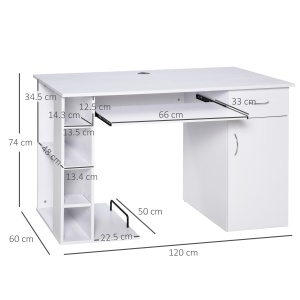 Birou PC Ergonomic – Alb, Cu Rafturi & Blat Tastatura - Img 3