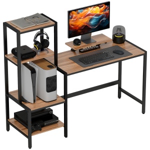 Birou pentru Computer cu Suport pentru Monitor și Raft pentru Imprimantă, 150x48x125 cm, Maro