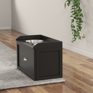 Boluri Înălțate pentru Câini din Lemn cu Sertar pentru Obiecte, 60x30x36 cm, Negru - Img 8