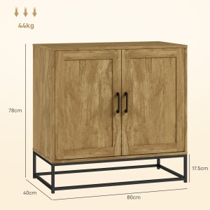 Bufet Bucătărie, Dulap Depozitare cu 2 Nivele și Raft Reglabil, Mobilier Pal Melaminat Lemn Natural, 80×40×78 cm - Img 3