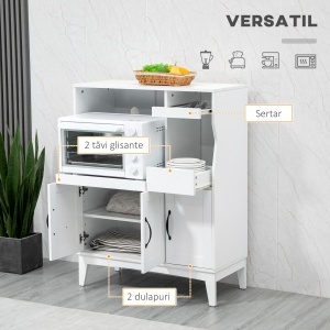 Bufet de Bucătărie cu 2 Dulapuri, Sertar și Rafturi Extensibile pentru Cuptor cu Microunde, 84x39x109 cm, Alb - Img 4