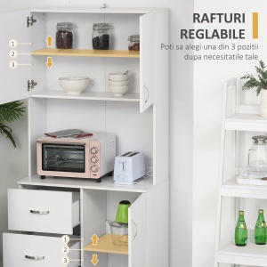Bufet Lemn Alb – 2 Dulapuri, 3 Sertare & Raft Deschis - Img 7