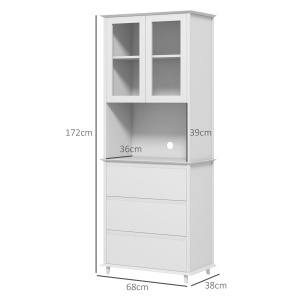 Bufet Mobilier Bucatarie cu Usi de Sticla si 3 Sertare 68x38x172 cm – Alb - Img 3
