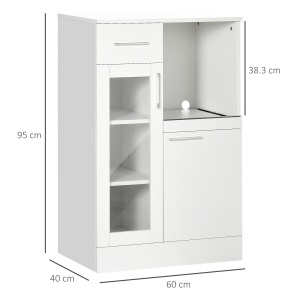 Bufet modern cu dulapuri si sertar, dulap de bucatarie cu economie de spatiu din lemn si sticla 60x40x95cm, alb - Img 3