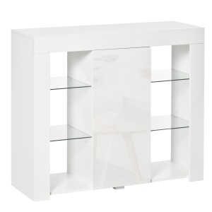 Bufet Modern cu Usa si lumini LED cu Finisaj Lucios si Rafturi din Sticla - Img 9