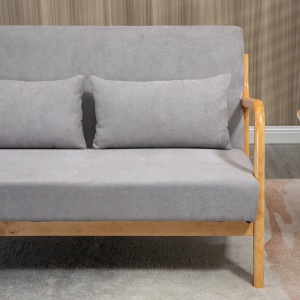 Canapea cu 2 locuri moderna din Lemn cu perne, tasatura cu efect de catifea, 122x80x72 cm, Gri - Img 9