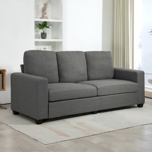 Canapea de 3 Locuri din Material Textil cu Brațe, Perne Căptușite și Înveliș cu Efect de In, 237x94x102 cm, Gri - Img 2