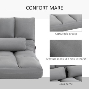 Canapea de Podea, Pliabila 130 cm, Perfect pentru Familie, Gri - Img 6