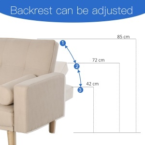 Canapea Extensibilă 2‑în‑1, 3 Locuri, Material Din In și 2 Perne Detașabile, Bej - Img 5