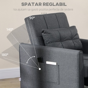 Canapea Extensibila 3-in-1 – Pat, Fotoliu & sezlong Cu Spatar Reglabil - Img 5