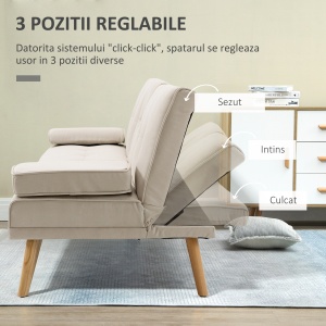 Canapea Extensibila 3 Locuri – Stil Scandinav cu 2 Cotiere - Img 5