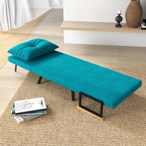 Canapea Extensibilă cu Spătar Reglabil pe 5 Nivele, Canapea Pat Individuală Pliabilă cu Perne, 63x73x81 cm, Albastru - Img 8