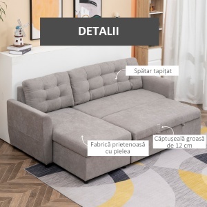 Canapea Extensibila pe Colt 3 locuri cu Sezlong Compartiment din Material Textil - Img 5