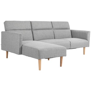 Canapea Extensibila pe Colt cu 3 Locuri din Tesatura Gri Reglabila Stil Scandinav - Img 1