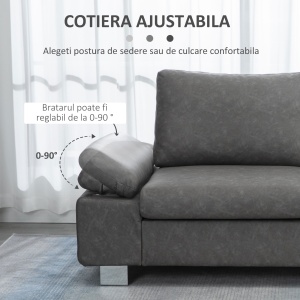 Canapea moderna dubla de lux cu 2 locuri, canapea tapitata cu brate reglabile pentru camera de zi, birou, gri - Img 5
