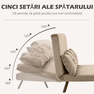 Canapea Pat de 2 Locuri cu Spătar Reglabil pe 5 Nivele și 2 Perne din Material Țesut Căptușit, 102x73x81 cm, Maro - Img 5