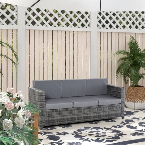 Canapea pentru Exterior cu 3 Locuri din Ratan PE, Canapea cu Perne Tapițate și Huse Detasabile, Cadru Metalic pentru Grădină, Terasă și Balcon, 185x70x80 cm, Gri - Img 2