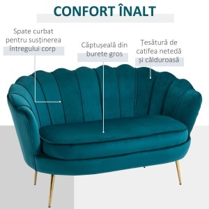 Canapea Vintage 2 Locuri – Catifea Verde, Stil Industrial Chic - Img 5