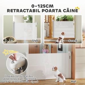 Cancel pentru câini mici extensibil 0-144 cm și retractabil cu blocare automată, Alb - Img 4