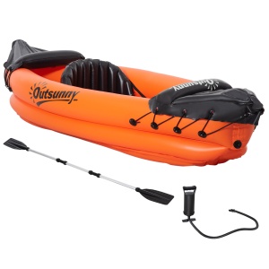 Canoe Gonflabila 1 loc, Caiac cu vasla din aluminiu, Pompa de Umflare si Kit de Reparatii, Portocalie