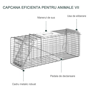 Capcana pentru animale , 81 x 26 x 34,5 cm Cusca umana pentru rozatoare pentru iepuri, pisici fara stapan, marmote, chipmunks, veverite, Argintie - Img 6