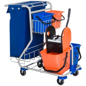 Carucior Curatenie Profesional cu 4 Galeti, Storcator si Mop